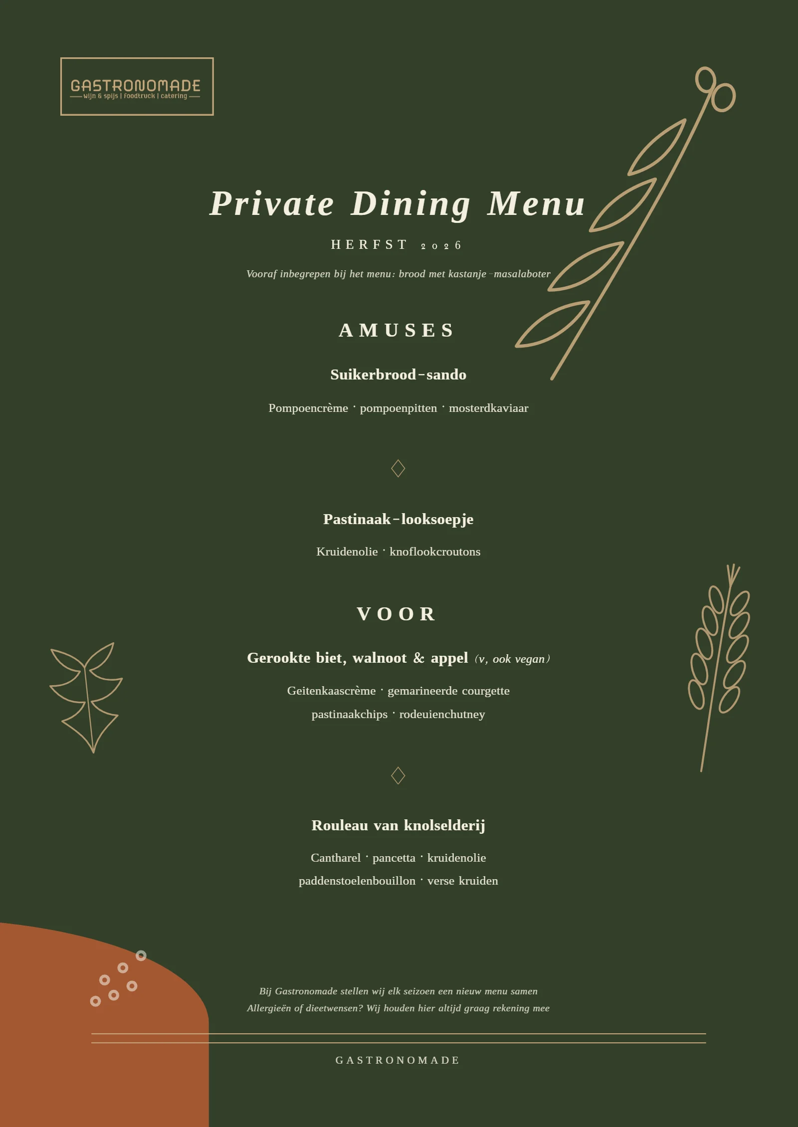 Private dining menu herfst 2026