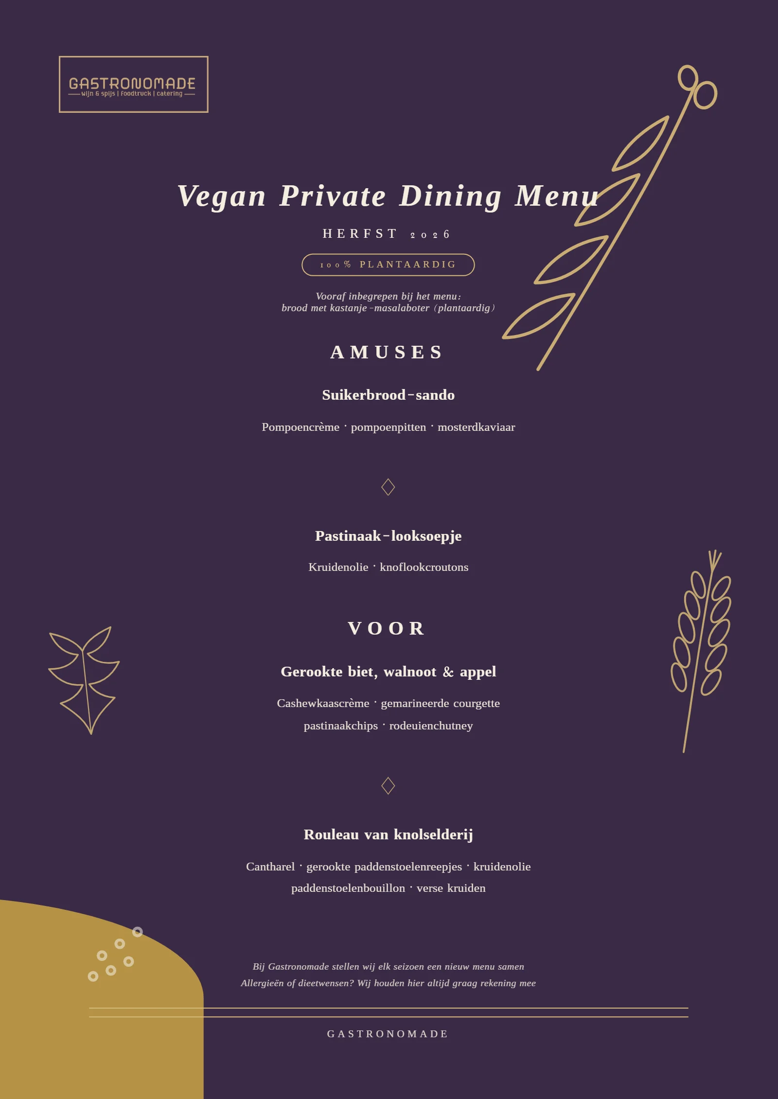 Vegan private dining menu herfst 2026