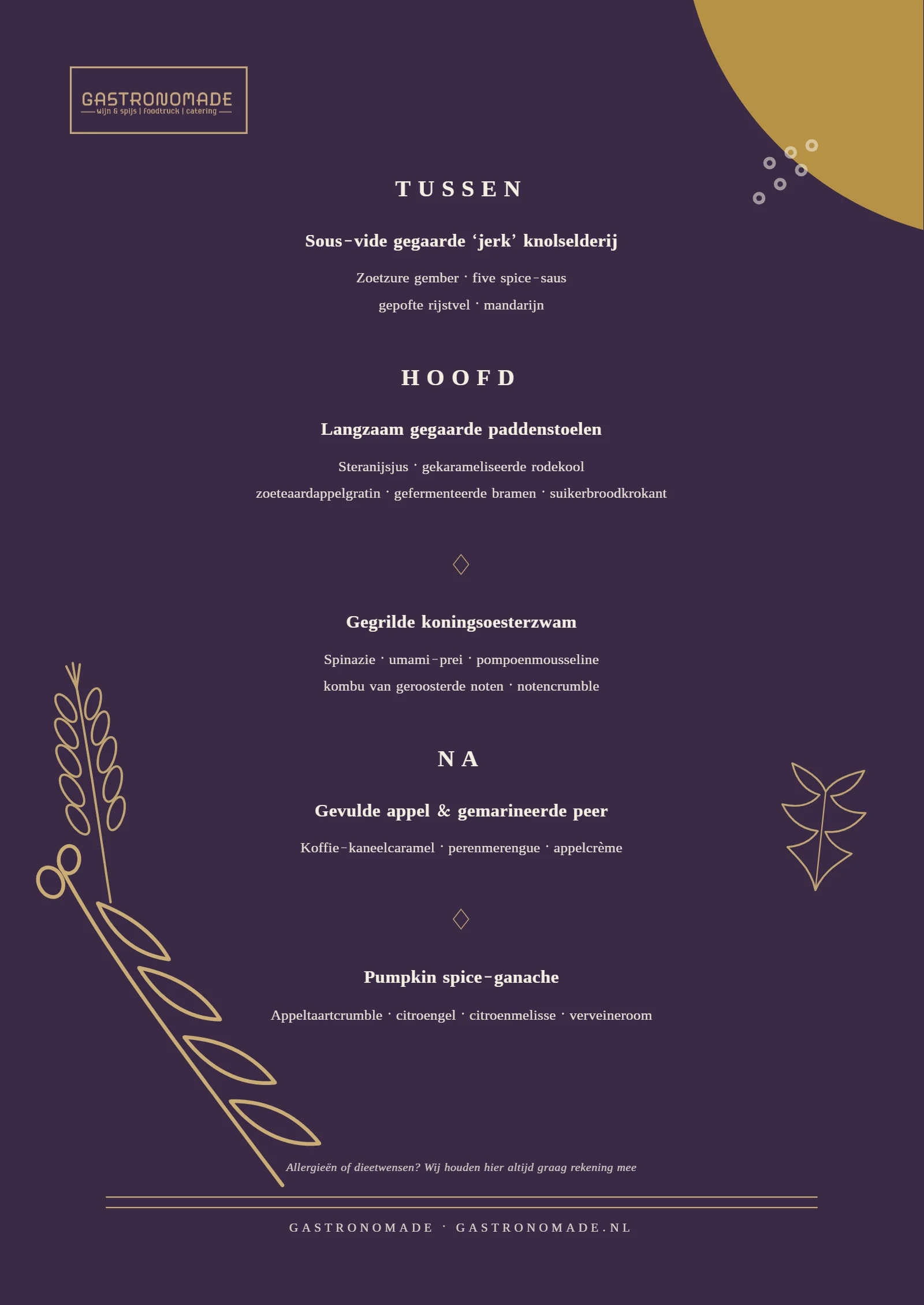 Vegan private dining menu herfst 2026, vervolg